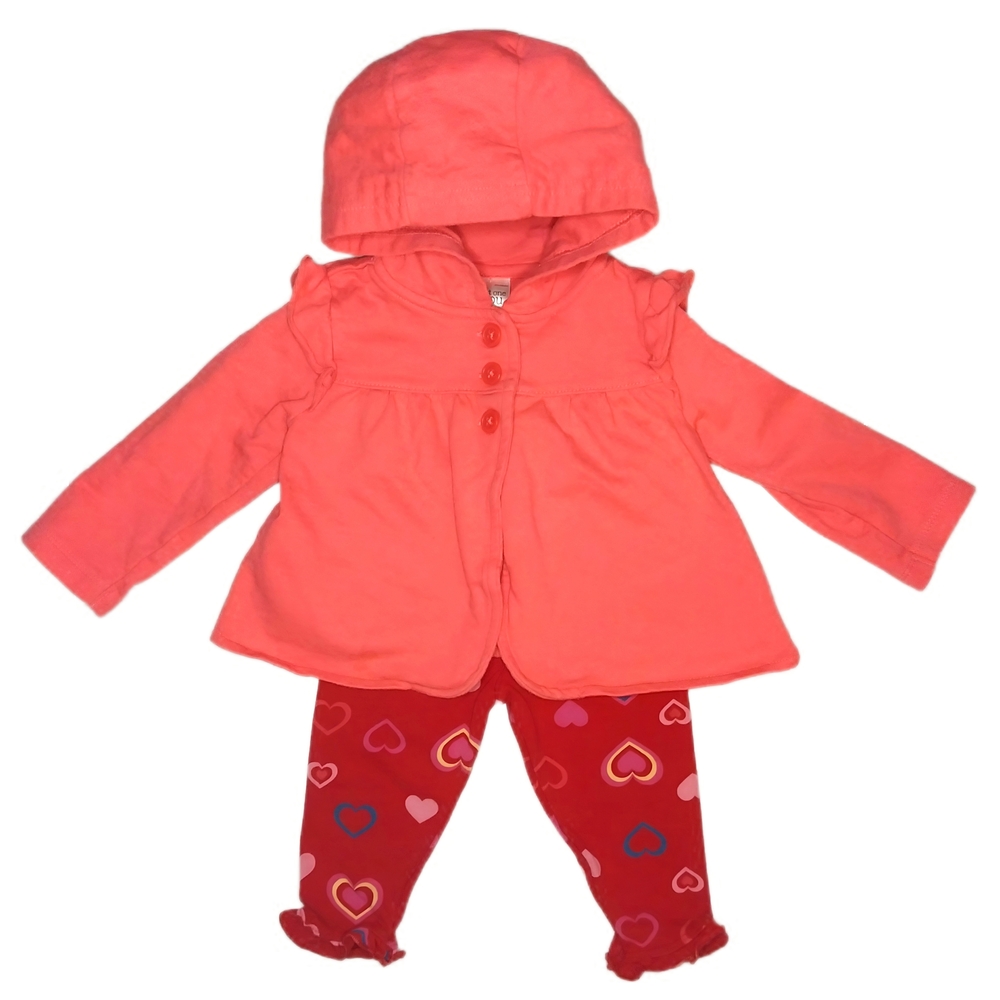 Coral Hooded Jacket and Heart Leggings Set